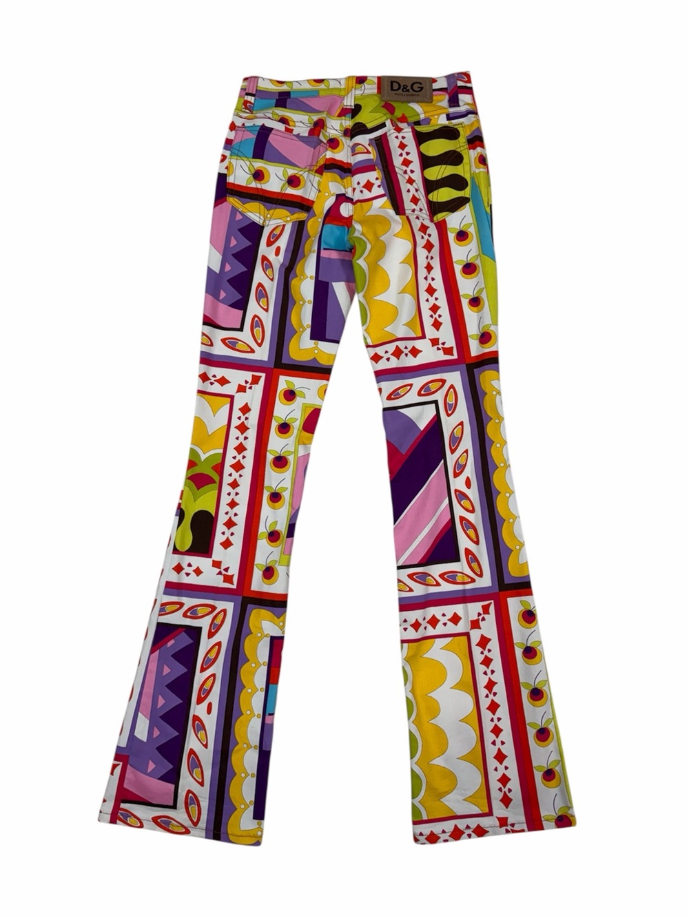 SOLD—Dolce & Gabbana Multicolor Geometric Flare Pants - Pink Purple Yellow Green - Picture 4 of 5